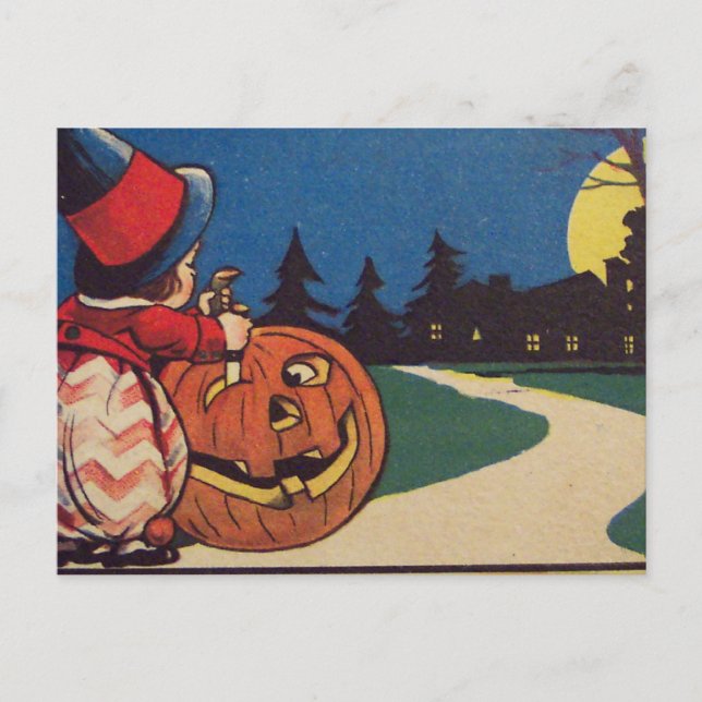 Carte Postale Citrouille de sculpture de pleine lune de Jack O L (Devant)