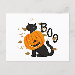 Carte Postale Citrouille d'Halloween Chat Noir