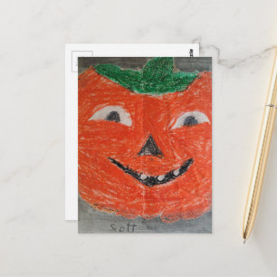 Carte Postale Citrouille d'Halloween Dessin d'Enfant Vintage