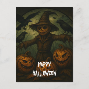 Carte Postale Citrouille d'Halloween effrayante Sorcière Nuit ef