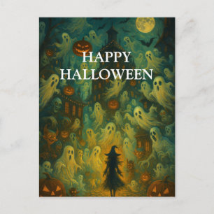 Carte Postale Citrouille d'Halloween effrayante Sorcière Nuit ef