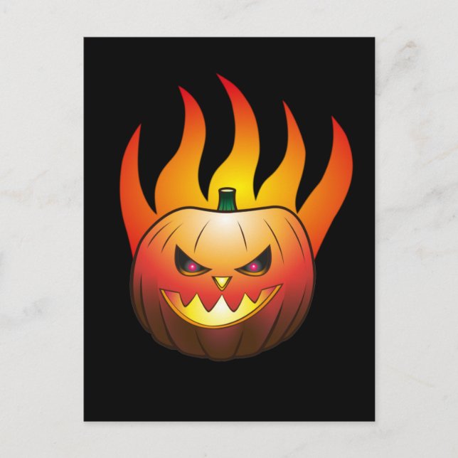 Carte Postale Citrouille d'Halloween en feu (Devant)