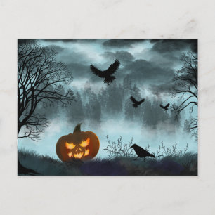 Carte Postale Citrouille d'Halloween et corbeau