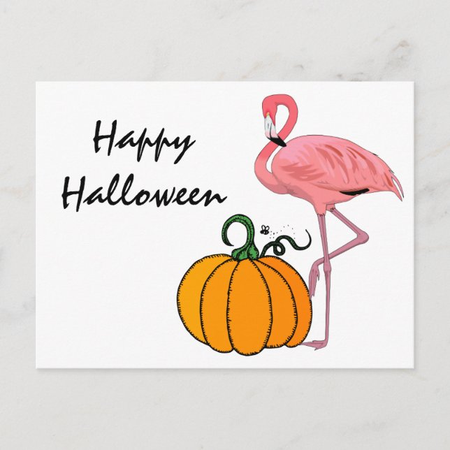 Carte Postale Citrouille d'Halloween flamant rose (Devant)