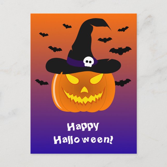 Carte Postale Citrouille d'Halloween Jack o' Lantern Chapeau de  (Devant)