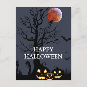 Carte Postale Citrouille d'Halloween Sorcière Effrayante Nuit Ef