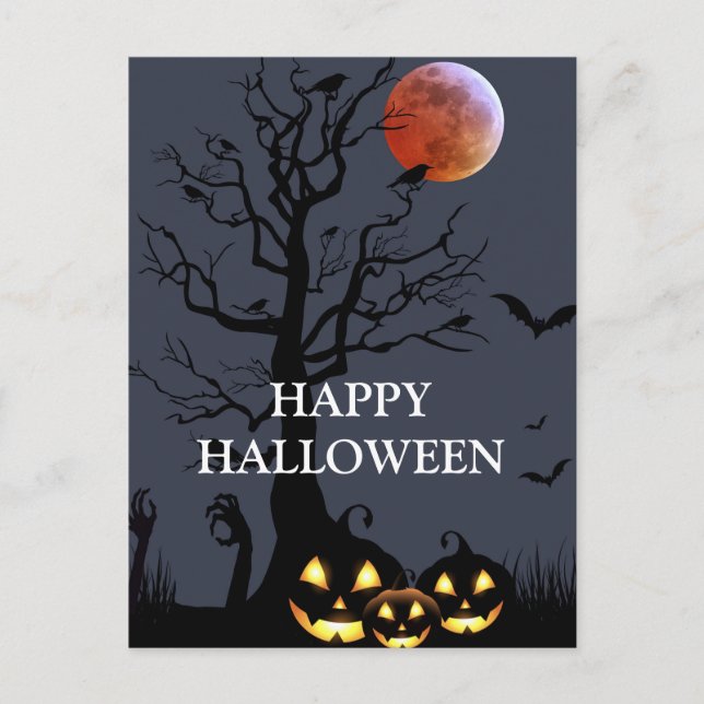 Carte Postale Citrouille d'Halloween Sorcière Effrayante Nuit Ef (Devant)