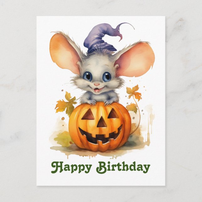 Carte Postale citrouille d'Halloween souris d'anniversaire (Devant)