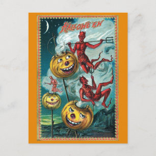 Carte Postale Citrouille Diabolique Halloween Vintage Épouvante