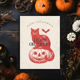 Carte Postale Citrouille et Chat Vintage Trick or Treat Hallowee