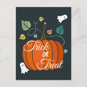 Carte Postale Citrouille et fantômes mignons d'Halloween Trick o