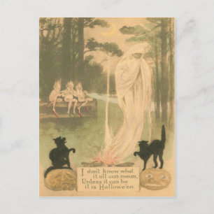 Carte Postale Citrouille fantôme Chat noir lutins