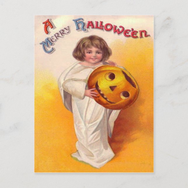 Carte Postale Citrouille Fantôme Enfant Jack O Lantern (Devant)