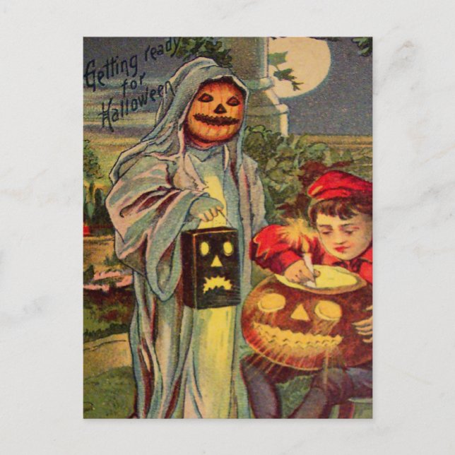 Carte Postale Citrouille Fantôme Jack O Lantern Trick R' Treat (Devant)