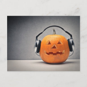 Carte Postale Citrouille Halloween Avec Casque Pour Musique