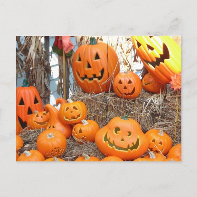 Carte Postale Citrouille halloween Jack-o'-lantern orange citrou (Devant)