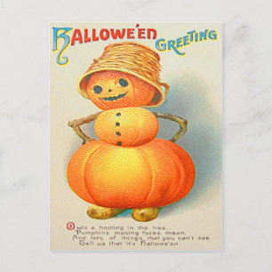 Carte Postale Citrouille Jack O' Lantern Bonhomme de Neige