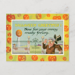 Carte Postale Citrouille Jack O Lantern Chapeau Haut de Forme Fa