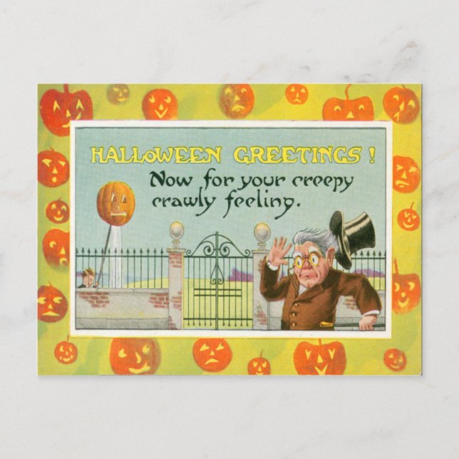Carte Postale Citrouille Jack O Lantern Chapeau Haut de Forme Fa (Devant)