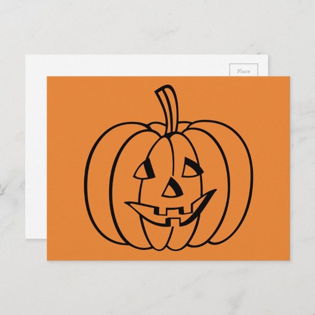 Carte Postale Citrouille Jack-O-Lantern d'Halloween orange et no (Devant / Derrière)