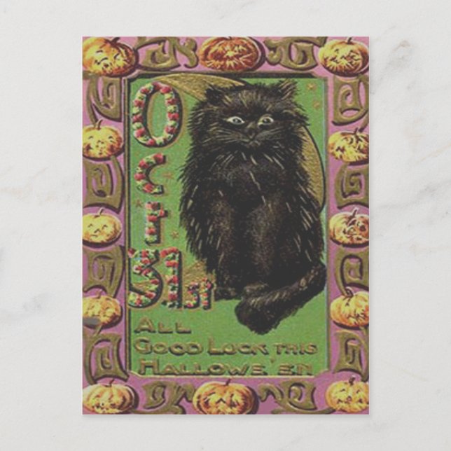 Carte Postale Citrouille Jack-o'-lantern du chat noir (Devant)