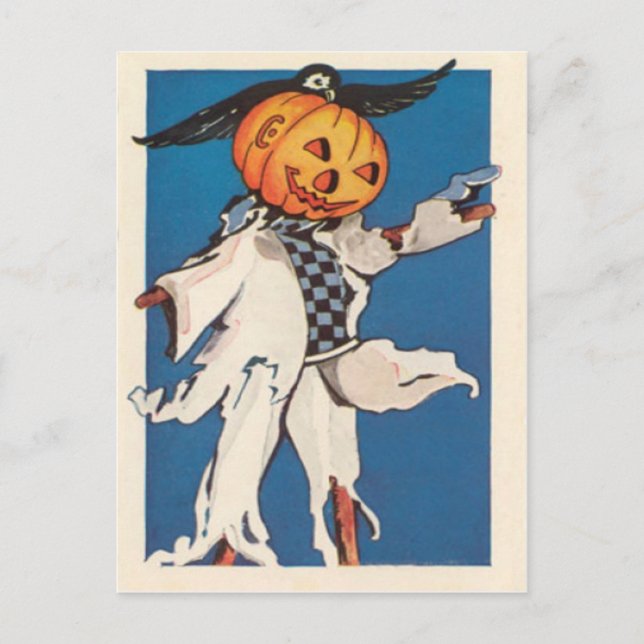 Carte Postale Citrouille Jack O Lantern Épouvantail Corbeau (Devant)