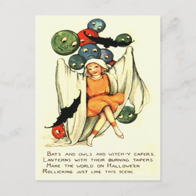 Carte Postale Citrouille Jack O Lantern Fille Fantôme (Devant)
