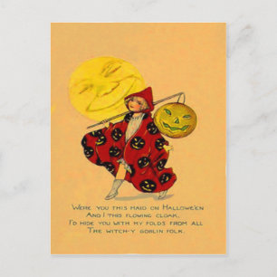 Carte Postale Citrouille Jack O Lantern Homme Fille de la Lune