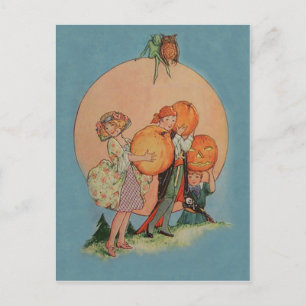 Carte Postale Citrouille Jack O Lantern Lutin Hibou Pirate