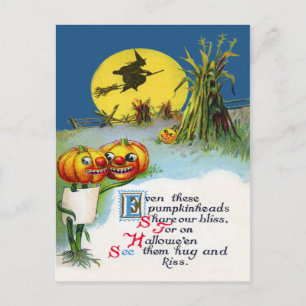 Carte Postale Citrouille Jack O Lantern Sorcière Pleine Lune Meu