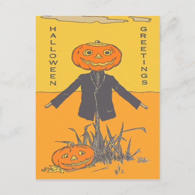 Carte Postale Citrouille Jack O' Lantern souriante joyeuse (Devant)