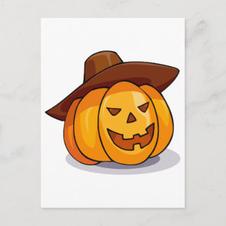 Carte Postale Citrouille Jack-o-Lanterne avec Casquette Cowboy
