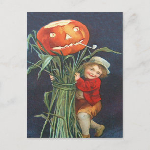 Carte Postale Citrouille Jack O Lanterne Épi de Maïs Garçon
