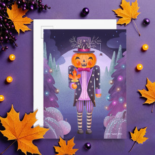 Carte Postale Citrouille Jack-o-lanterne noir pourpre