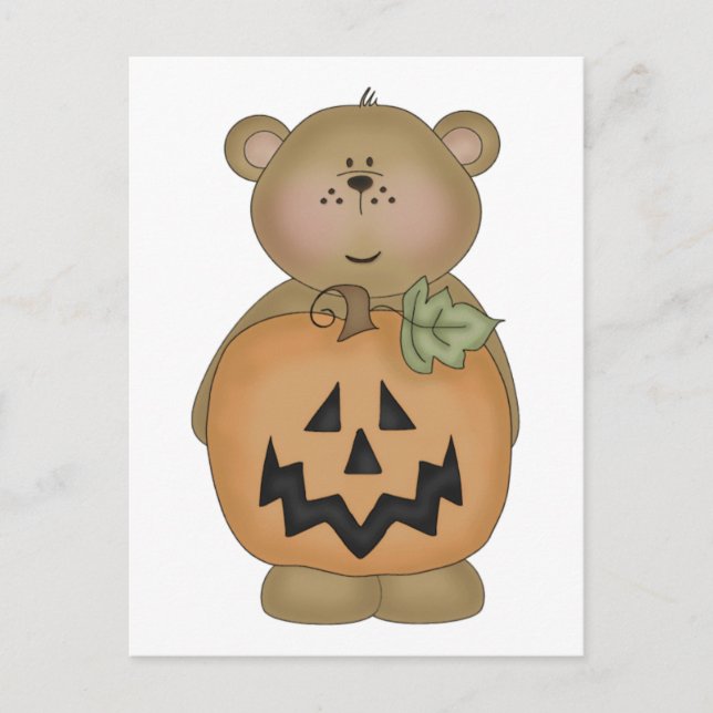Carte Postale Citrouille Jack O'Lantern Ourson (Devant)