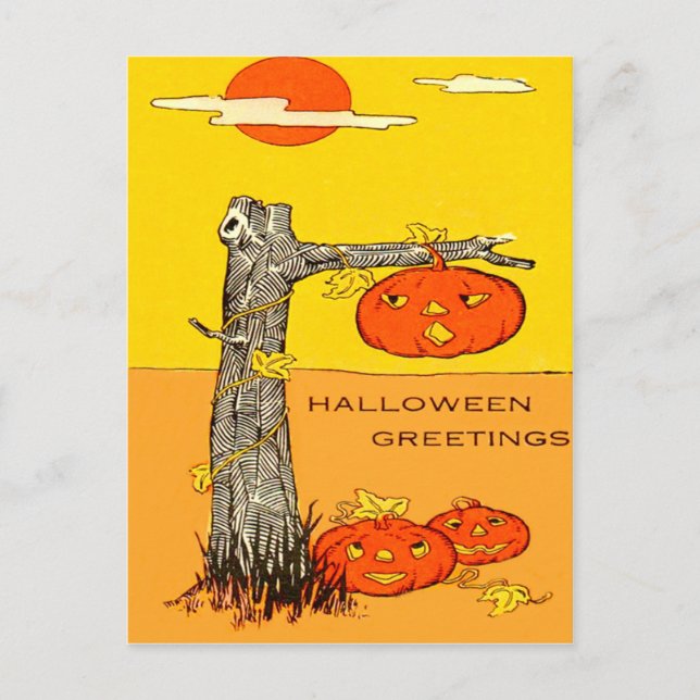 Carte Postale Citrouille Lanterne Jack Feuilles d'arbre (Devant)