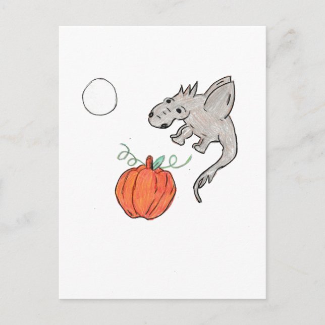 Carte Postale Citrouille orange avec Dragon (Devant)