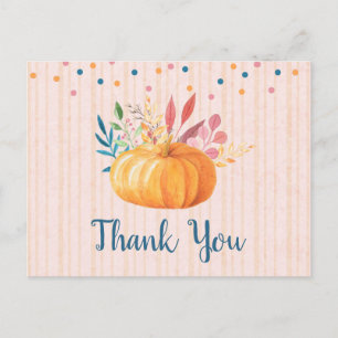 Carte Postale Citrouille orange sur Merci rose et Gold Stripes