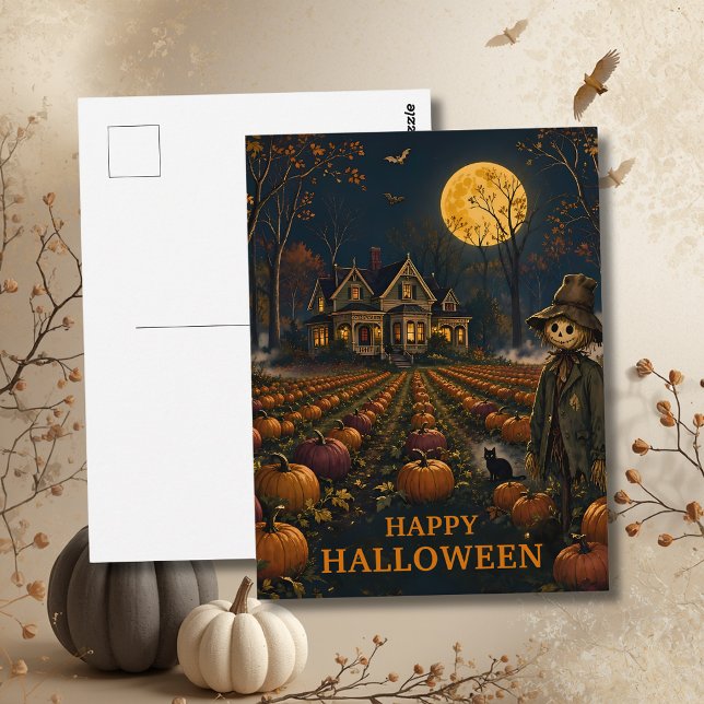 Carte Postale Citrouille Patch Épouvantail d'Halloween  (Créateur téléchargé)