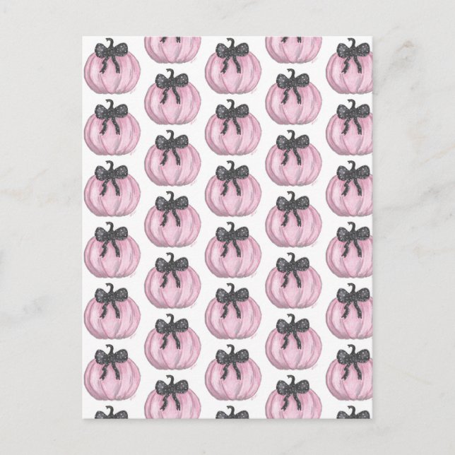 Carte Postale Citrouille rose avec arc noir (Devant)