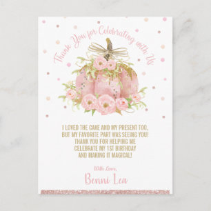 Carte Postale Citrouille rose chic 1er anniversaire Merci