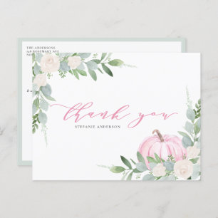 Carte Postale Citrouille rose et verdure Merci d'automne