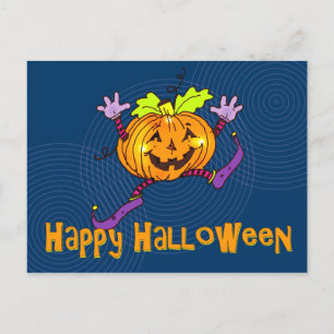 Carte Postale Citrouille souriant Bonne Halloween