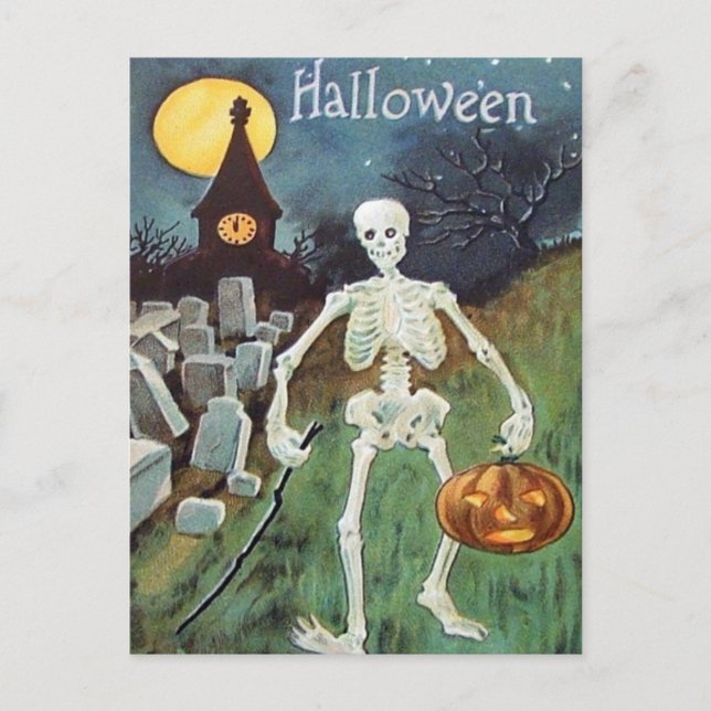 Carte Postale Citrouille squelette de Jack O' Lantern de cimetiè (Devant)