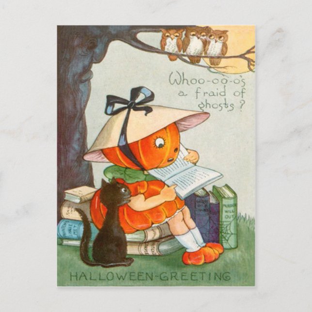 Carte Postale Citrouille tête de chat noir Jack O Lantern citrou (Devant)