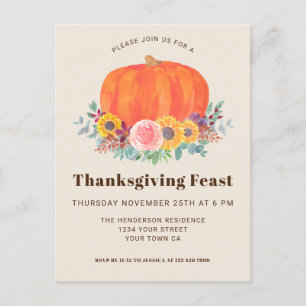 Carte postale citrouille Thanksgiving Dinner Invit
