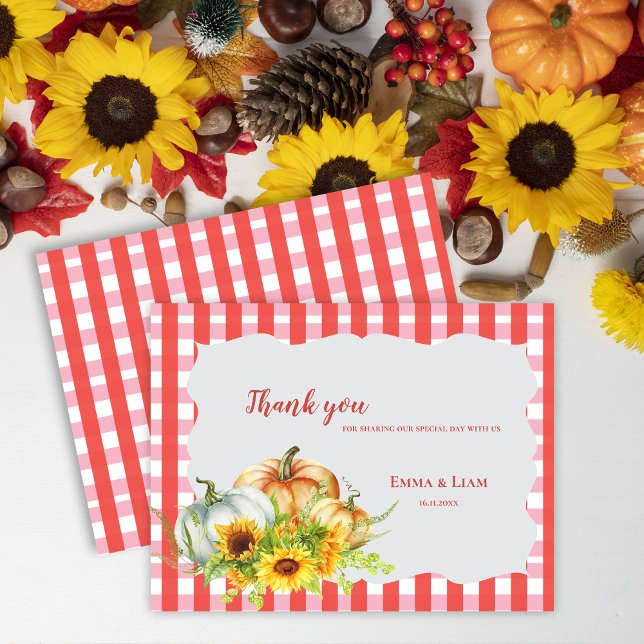 Carte Postale Citrouille Tournesols Automne Mariage de automne M (Pumpkins Sunflowers Autumn Fall Wedding Thank You Postcard)