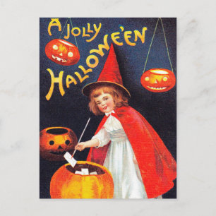 Carte postale citrouille vintage Halloween sorcièr
