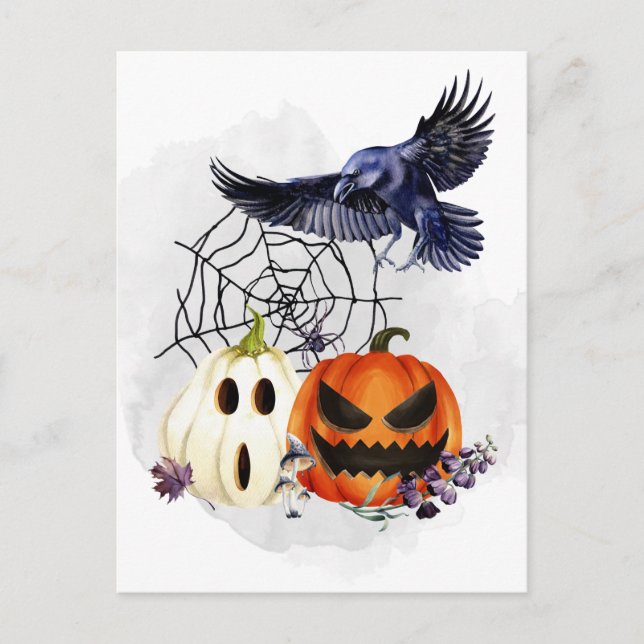 Carte Postale  Citrouilles Corbeau Corneille Gothique d'Hallowee (Devant)