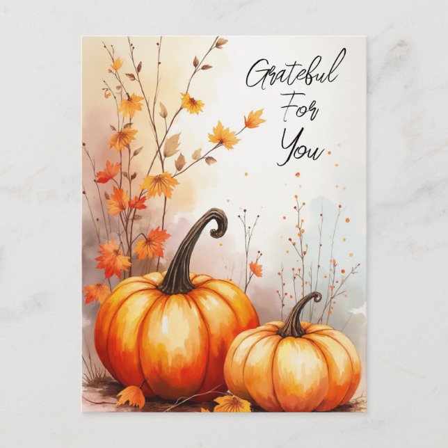 Carte Postale Citrouilles d'automne à l'aquarelle Grateful (Devant)